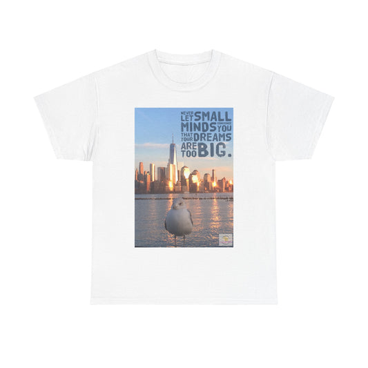 City Skyline Tee - Manhattan New York City with Seagull Unisex Heavy Cotton T-Shirt