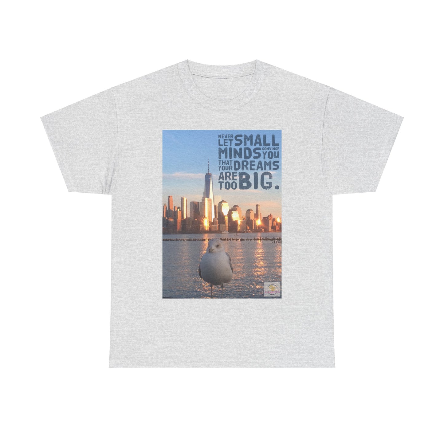 City Skyline Tee - Manhattan New York City with Seagull Unisex Heavy Cotton T-Shirt