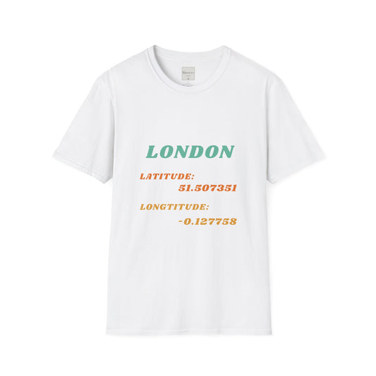 London Latitude Longtitude design, retro style, short sleeved t shirt, tee.